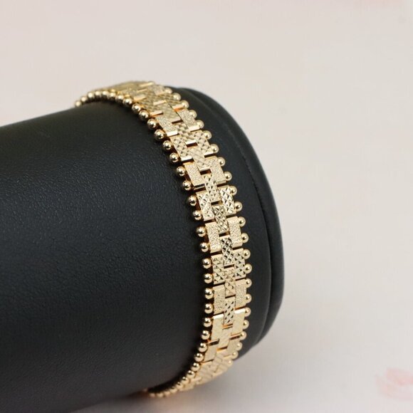 "Elegant Textured Rose Gold Bracelet with Polished Bead Edges, XPBL0865 - Picture 10 of 12